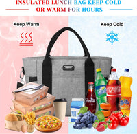 Garvee Lunch Bag for Women Men, Tote Adult Lunch Box with Adjustable Shoulder Strap & Side Pockets, Portable Lunch Tote Bag for Work Picnic School or Travel Gray-Normal Size