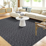 Garvee Washable Area Rug 9x12 Large Rug Modern Solid Rug Neutral Rug Non Slip Low Pile Living Room Rug Contemporary Braided Print Throw Carpet for Bedroom Dining Room Nursery Home Office,Black - Black