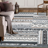 Garvee Washable Rugs Distressed Vintage Tribal Geometric Area Rug for Living Room Bedroom Office Nursery Low Pile Neutral Soft Patchwork Rug Non Slip Farmhouse Floor Cover Grey 8'x10' - Gray