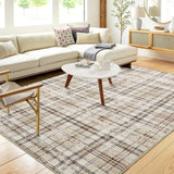 Garvee Plaid Beige 5x7 Washable Rug Area Modern Rugs, Tartan Plaid Area Rug Farmhouse Non Slip Floor Mat Ultra Soft Area Rugs for Living Room Bedroom Decor Office Dining Room - Beige