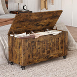 Garvee Storage Chest, Storage Trunk With 4 Wheels, 39.4'' Wooden Storage Bench With 2 Safety Hinges, Blanket Chest, Entryway Bench With Storage, Supports 350 Lbs, for Living Room,Rustic Brown - Rustic Brown