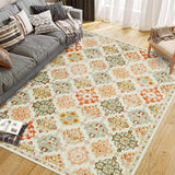 Garvee Boho Floral Checkerboard Washable Area Rug Non-Slip Accent Carpet for Bedroom Living Room Kitchen Office Orange 9x12Ft - Orange