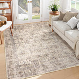 Garvee Area Rug Large Living Room Rug 9x12 Machine Washable Floor Carpet, Non-Slip Vintage Distressed Area Rug, Low Pile Soft Accent Rug for Under Dining Table, Bedroom, Nursery Room - Beige