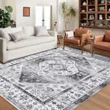 Garvee Washable Area Rug 10x13 Large Area Rugs for Living Room Vintage Non-Slip Indoor Soft Accent Carpet Low Pile Non-Shedding Oriental Distressed Throw Rugs for Bedroom Nursery Dorm Office Grey - Gray