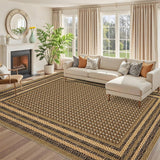 Garvee Washable 5x7 Area Rug for Living Room Geometric Bordered Non Slip Bedroom Rug Low Pile Non Shedding Large Under Table Carpet for Dining Room Ultra Thin Floor Rug for Classroom Office - Brown