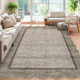 Garvee Scalloped Washable Rug 6x9 Brown Non Slip Soft Low Pile Stain Resistant Large Area Rug for Living Room Bedroom Nursery Classroom - Brown