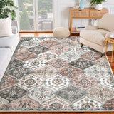 Garvee 9x12 Washable Bohemian Area Rug Faux Wool Non-Slip Stain Resistant for Living Room, Bedroom, Office, Pink/Brown - Pink/Gray