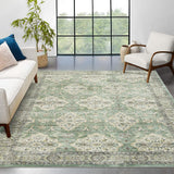 Garvee Washable Rugs 9x12 Green/Yellow, Boho Vintage Non Slip Low Pile Area Rug for Living Room Bedroom Office - Green/Yellow
