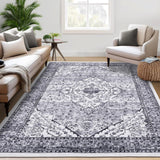 Garvee Washable Area Rugs 5x7 Grey Rug for Living Room Bedroom Dining Room, Low-Pile Kid & Pet Friendly Non Slip Rug - Gray