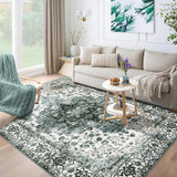 Garvee 8x10 Area Rugs Living Room Bedroom Rug Washable Vintage Medallion Rug Indoor Soft Non Slip Ultra Thin Non-Shedding Carpet for Bedroom Dining Room Dorm Nursery Home Office (Green, 8' x10') - Green