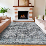 Garvee 5x7 Washable Area Rug Vintage Rug Traditional Floor Cover Foldable Soft Rug Kitchen Accent Rug Indoor Distressed Non Slip Carpet Floral Print Mat Bedroom Living Room Bathroom Retro Gray - Gray