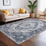 Garvee Area Rugs 10x13 Large Machine Washable Vintage Living Room Rugs, Oriental Distressed Accent Carpet with Non-Slip Backing, Stain-Resistant Soft Low Pile Floor Carpet for Bedroom, Office, Blue - Blue