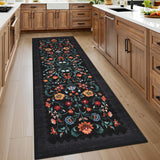 Garvee Floral Rug 2x6 Runner for Hallways, Boho Kitchen Non Slip Bath Runner, Vintage Washable Soft Long Rug Black - Black