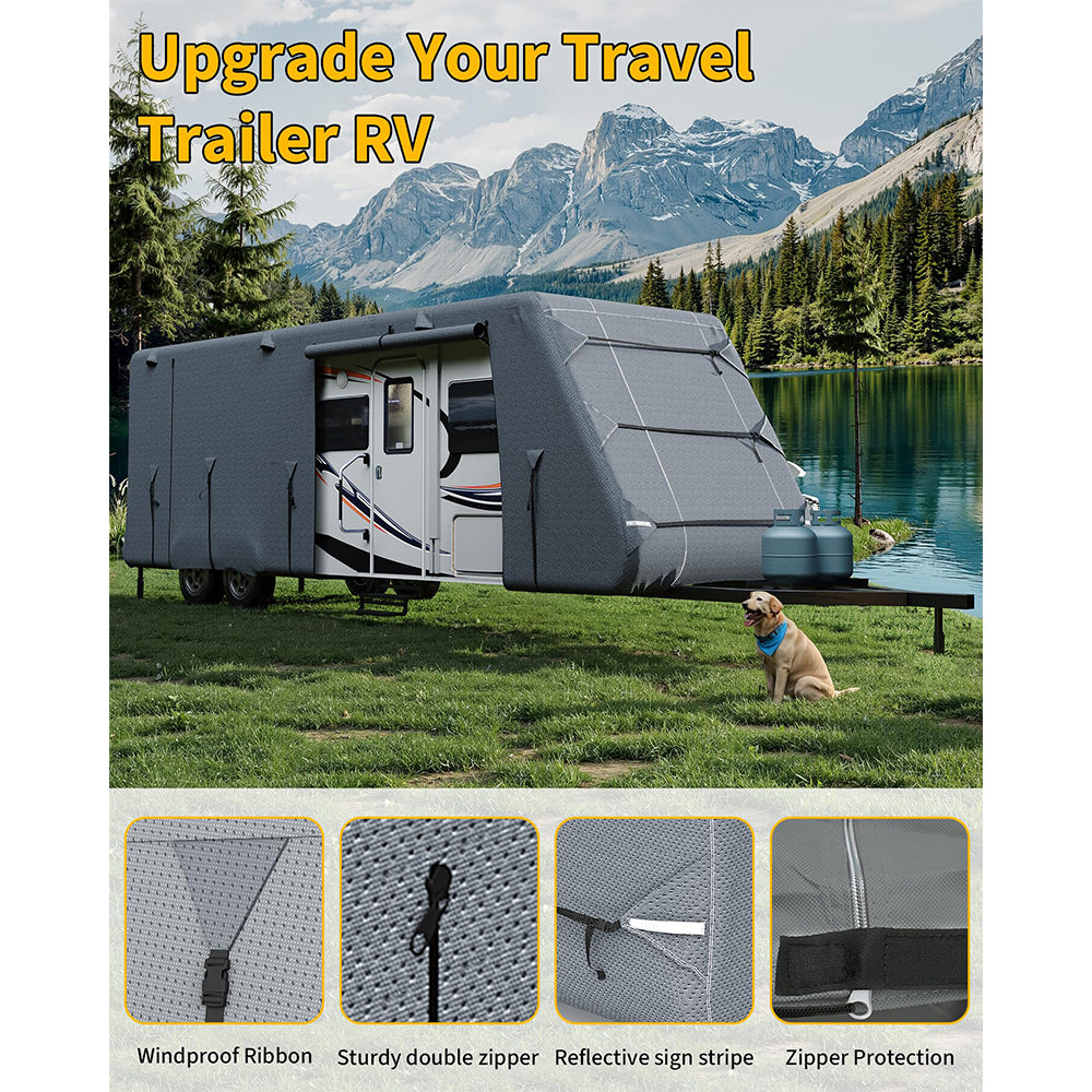 Garvee Travel Trailer RV Cover 7-Layer Heavy-Duty Camper Cover 24'-27' with Windproof Straps & Tire Covers, Waterproof, UV Resistant