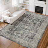 Garvee Area Rug | Rugs for Living Room | Washable – 9x12 Vintage Floral Area Rugs, Soft Cashmere Cotton & TPR Non-Slip Backing Carpet for Bedroom, Bathroom, Dining Room, Kitchen, Entryway & Office - Blue