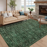 Garvee Floral Rugs Washable 5x7 Green Ultra Thin Non Slip Throw Carpet for Living Room Bedroom Dining Room Office Apartment - Green