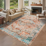 Garvee 9x12 Washable Vintage Living Room Area Rug, Non-Slip, Low Pile, Red, Large Indoor Carpet - Brick Red