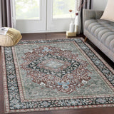 Garvee Machine Washable Area Rug 5x7 Vintage Distressed Area Rug for Living Room Bedroom Traditional Medallion Non-Slip Stain Resistant Accent Rug Carpet for Home Floor Decoration, Red/Black - Red Black