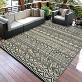 Garvee Outdoor Black & Coffee 9x12 Rug Carpet Waterproof Reversible Patio Rug Outside Plastic Carpet, Stain & UV Resistant Portable RV Mat Straw Rug for Camping, Backyard, Deck, Picnic, Porch - Black & Coffee
