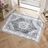 Garvee Boho Vintage Floral Area Rug 2x3, Soft Faux Lamb Velvet, Washable, Non-Slip TPR Backing for Bedroom, Bathroom, Kitchen, Entryway, Office - Dark Gray