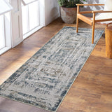 Garvee Runner Area Rug 2x6 Abstract Distressed Blue/Brown Multi Print Non-Slip Washable Rug Bedroom Thin Rug Colorful Overdyed Mat Kitchen Rug Contemporary Carpet Living Room Area Rug - Blue