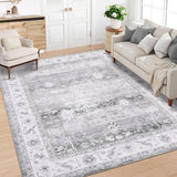 Garvee 9x12 Large Area Rug Machine Washable Low Pile Floral Gray for Living Room Bedroom Dining Room - Gray