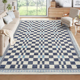 Garvee Washable 4x6 Area Rug Modern Abstract Checkered Non-Slip Stain-Resistant Blue - Blue