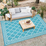 Garvee Outdoor Light Blue 9x18 Waterproof Moroccan Rug, Plastic Straw Easy-Clean Mat for Patio RV Camping Picnic Backyard Deck - Light Blue