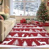 Garvee Red 6x9 Christmas Area Rug for Living Room, Washable Soft Low Pile Indoor Non-Slip Carpet, Xmas Tree Reindeer Snowflake Design - Red