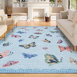 Garvee Area Rug 5x7, No Slip Washable Butterfly Pattern Rug for Living Room Bedroom Dining Room, Low-Pile, Multi-Color - Light Blue