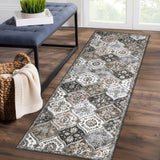 Garvee Hallway Runner Rug 2x8 Washable Moroccan Trellis Runner Rug, Stain Resistant Non-Slip Floor Cover Vintage Distressed Entrance Carpet for Laundry Kitchen Entryway Bedroom, Grey/Taupe - Gray-Taupe
