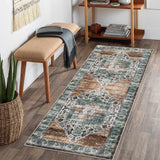 Garvee Area Rug 2x6 Runner Rug Washable Vintage Hallway Rug Medallion Rug Low Pile Distressed Floor Carpet Retro Accent Rug for Kitchen Bedroom Bathroom Dining Room - Rusty Brown