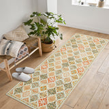 Garvee Boho Floral Checkerboard Washable Area Rug, Non-Slip Orange 2x6Ft for Bedroom Living Room Kitchen Office Bathroom Entryway - Orange