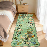 Garvee Scalloped 2x6 Kitchen Rugs Washable Floral Peacock Non Slip Hallway Runners Soft Low Pile Ultra Thin Farmhouse Carpet Green - Green