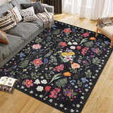 Garvee Colorful Floral Door Ultra Soft Neutral Area Rug Non-Slip Indoor Mat Vintage Carpet for Kitchen Entryway Bedroom Corridors - Black