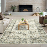 Garvee 9x12 Living Room Area Rug Vintage Distressed Bedroom Rug Indoor Non-Slip Throw Floor Cover Stain Resistant Large Dining Room Traditional Accent Carpet Washable for Home Office - Beige Blue