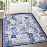 Garvee 8x10 Area Rugs Machine Washable Rug Boho Rugs for Living Room Bedroom Area Rug Soft Large Vintage Bohemian Rugs Distressed Area Rug Non Slip Low Pile Floor Carpet, Blue - Blue
