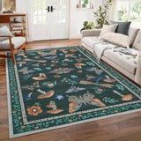 Garvee Black 8x10 Mushroom Rug for Living Room Non Slip Washable Rug for Bedroom With Rubber Back Soft Low-Pile Stain Resistant Foldable Large Carpet for Office Nursery Dining Room - Black