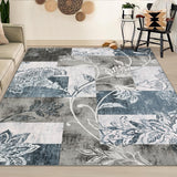 Garvee Washable Rug 10x13 Large Area Rugs for Living Room Geometric Floral Printed Rugs Bedroom Aesthetic Neutral Rug Non Slip Accent Rug Low Pile Non-Shedding Throw Carpet Foldable Thin Rug Blue Grey - Blue Gray