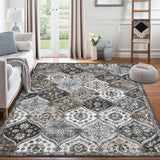 Garvee Oriental Grey-Taupe 10x13 Extra Large Area Rug – Vintage Distressed Moroccan Trellis Medallion Washable Non-Slip Stain-Resistant Carpet for Living Room or Home Decor - Gray-Taupe