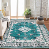 Garvee 8x10 Washable Area Rug Peacock Green Floral Boho Vintage Distressed Carpet Non Slip for Living Room Bedroom Nursery Kids Room Office Farmhouse - Peacock Green