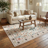 Garvee Extra Large Area Rug 10x13 Washable Non Slip Floral Peacock Printed Rug Beige for Living Room Bedroom Nursery Office - Beige