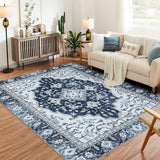Garvee Washable Vintage Floral Area Rug 5x7- Non-Slip Print, Non-Shedding, Soft Foldable Carpets for Dining Room, Bedroom, Living Room, Kitchen Entryway, Blue - Blue