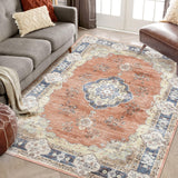 Garvee Washable Area Rug 5x7 Rug Vintage Floral Living Room Rug Soft Bedroom Rug Boho Oriental Throw Rugs Low Pile Non Slip Floor Carpet for Nursery Dining Room Stain Resistant 5'x7' Orange - Orange
