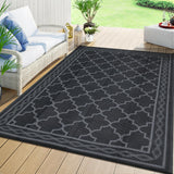 Garvee Outdoor Black Grey 9×12 Large Rug Waterproof Plastic Straw Rug Moroccan Outdoor Rug Easy-Cleaning Outdoor Area Rug Carpet Rv Mat Outdoor Patio Camping Rug for Picnic Backyard Deck Balcony Porch - Black Gray