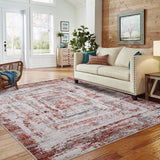 Garvee Washable Abstract Area Rug - Contemporary Style Machine Washable Rug for Living Room, Bedroom, Kitchen - Non-Shedding and Easy-Cleaning - Red/Grey 8x10 Ft - Red