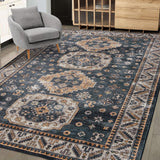 Garvee 8x10 Area Rugs for Living Room Bedroom, Vintage Rug Indoor Distressed Floor Carpet Boho Rug Oriental Area Rug Machine Washable Rug for Bedroom Kitchen Home Office - Inky Blue