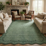 Garvee Scalloped Area Rugs 8x10 Dark Green Washable Non Slip Backing Soft Indoor Rug for Living Room Bedroom Nursery - Green