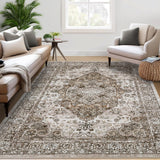Garvee Washable Rug 9x12 Brown Vintage Floral Area Rug for Bedroom Living Room Office Nursery - Brown