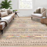 Garvee Area Rug 10x13 Large Living Room Rug Indoor Washable Rug Non-Slip Geometric Bedroom Rug Stain Resistant Boho Rug Moroccan Acceent Throw Floor Carpet for Home Office - Colorful Brown